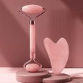 🌸✨ Roller & Gua Sha en Quartz Rose – Soin Visage Naturel ✨🌸